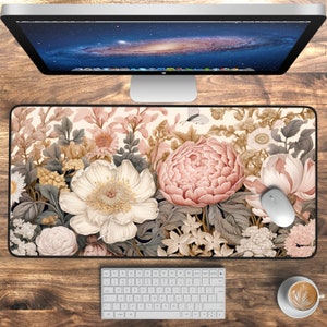 Floral Desk Mat, Cottagecore Vintage Desk Mat, Wildflower Mousepad, Garden Desk Pad, Nature Botanical Mouse Pad, Desk Decor Keyboard Mat