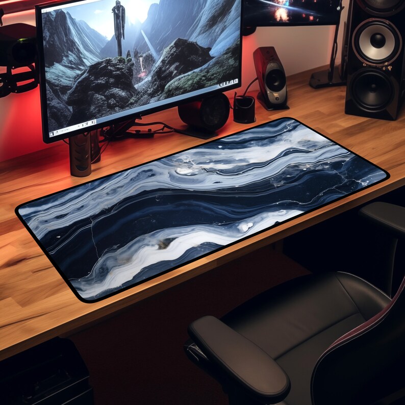 Navy Blue Marble Desk Mat Luxury, XXL Gaming Mouse Pad, Aesthetic ...