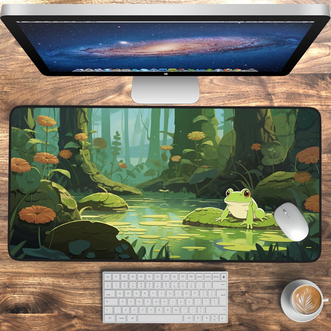 Lofi Desk Mat, Cute Frog Deskpad, Kawaii Gaming Mouse Pad, Lily Pad