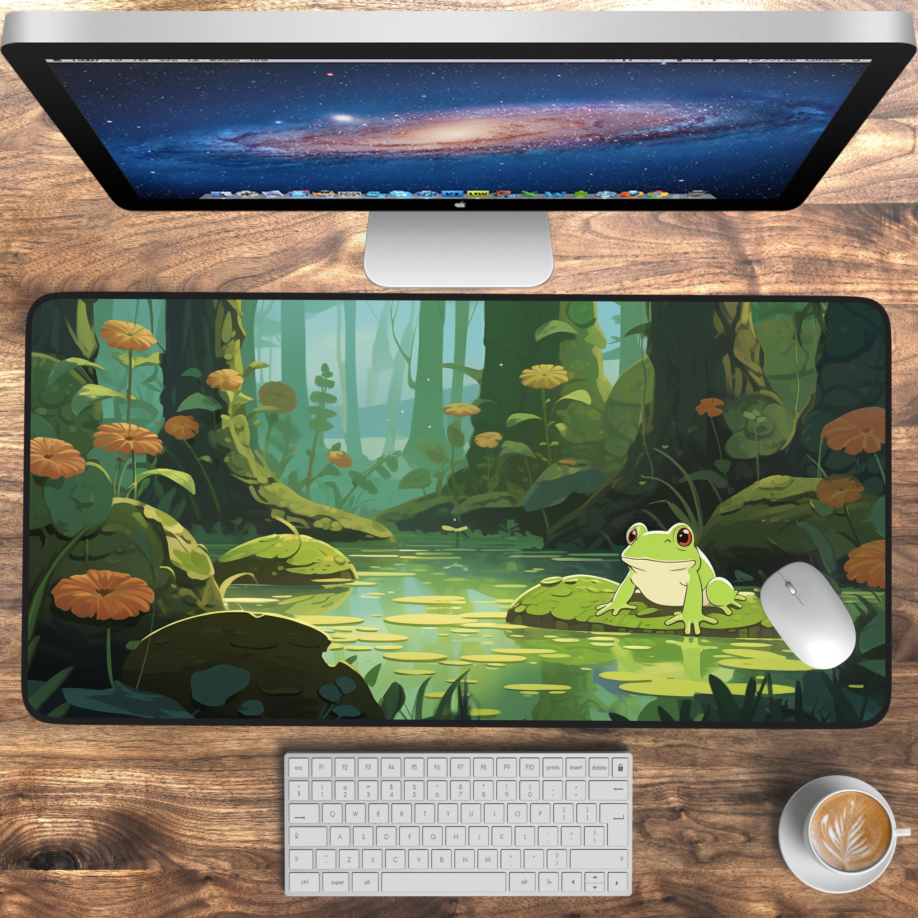 Lofi Desk Mat, Cute Frog Deskpad, Kawaii Gaming Mouse Pad, Lily Pad