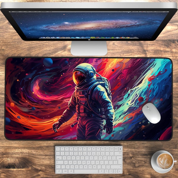 Strange Planet Desk Mat, Astronaut Desk Mat, Futuristic Spaceship Mouse Pad, Awe-Inspiring Space Scene, Vibrant Colors, Cosmic Adventure