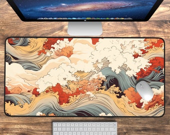 Japanese Ukiyo-e Desk Mat, Large Mousepad, Japanese Art Office Decor, Neoprene Gaming Mat, Artistic Japan Inspired Pad Unique Desk Accessory