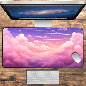 Kawaii Clouds Desk Mat, Cute Desk Pad, Anime Gaming Desk Mat, Large Mouse Pad, Aesthetic Desk Accessories, Extra Large Cloud Mouse Pad