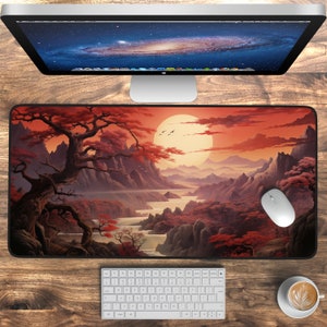 Japanese Art Desk Mat XL, Landscape Japan Desk Decor, Large Mouse Pad, Office Accessory, Gamer Gift, Gaming Mousepad, Game Table Decor