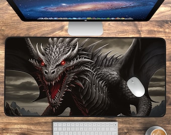 Gothic Dragon Desk Mat, Fantasy Draco Desk Pad Medieval Decor, Goth Mouse Pad XL, Horror Aesthetic, Deskmat, Keyboard Mat