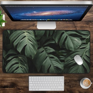 Dark Tropical Leaves Desk Mat. Workspace Decor. Mouse Pad. Office Accessory. Gaming Desk Accessories. Keyboard Mat. Mousepad