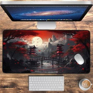 Japanese Desk Mat, Large Mouse Pad, Japan Desk Decor, Fantasy Mouse Pad, Office Accessory, Gamer Gift, Gaming Mousepad XL, Game Table Decor