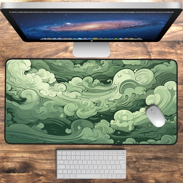 Primordial Earth Mousepad, wirbelnde salbeigrüne Schreibtischmatte, ästhetische Schreibtischmatte, einzigartiges Arbeitsplatzdekor, niedliche Schreibtischmatte, größeres Gaming-Mauspad