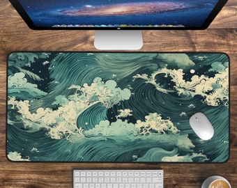 Japanese Ukiyo-e Desk Mat, Japanese Art Workspace Office Decor, Large Mousepad, Desk Accessory, Keyboard Mat, Neoprene Gaming Mat