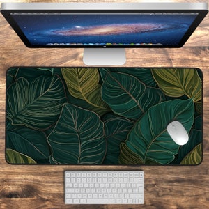 Dark Tropical Leaves Desk Mat Art. Workspace Decor. Monstera Mouse Pad. Office Accessory. Gaming Desk Accessories. Keyboard Mat. Mousepad