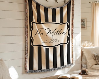 Personalized Family Name Woven Blanket / Custom Throw Cotton Wedding Gift For Couple / Anniversary Gift / Valentines Gift  / Engagement Gift