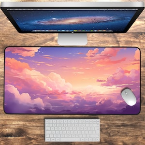 Kawaii Clouds Desk Mat, Anime Gaming Desk Mat, Cute Desk Pad, Large Mouse Pad, Aesthetic Desk Accessories, Extra Large Cloud Mouse Pad