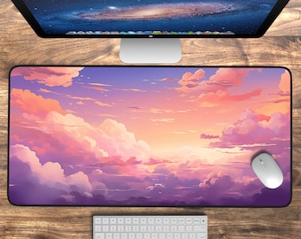Kawaii Clouds Desk Mat, Anime Gaming Desk Mat, Cute Desk Pad, Large Mouse Pad, Aesthetic Desk Accessories, Extra Large Cloud Mouse Pad