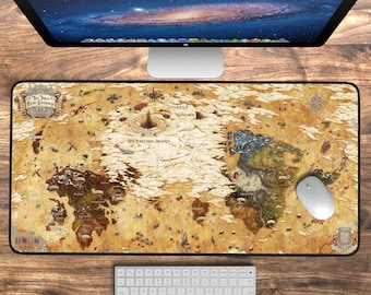 FFXIV World Map Desk Mat Three Continents Eorzea Hydaelyn Desk Pad Extra Large Deskmat Gaming Mouse Pad Mousepad, Deskpad Gamer Gift For Him
