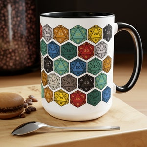 DnD Mug 15oz, Dungeon Master Gift, dnd Dice Coffee Mug, Gift for Nerd, Gift for Geek, Present for DM, D20 Gamer, Role Playing Game RPG Gamer Black