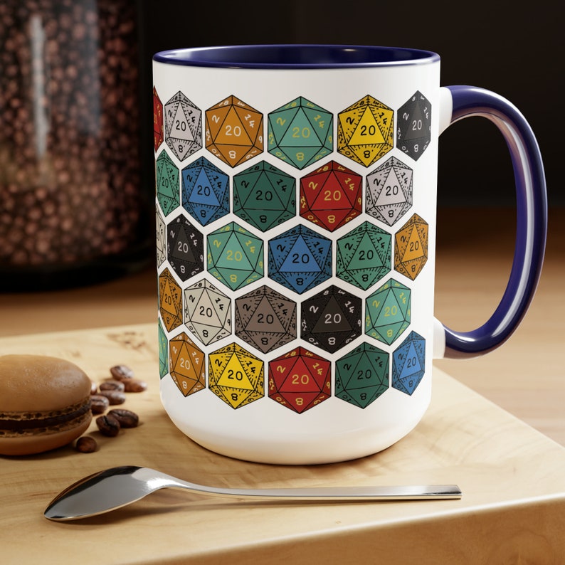 DnD Mug 15oz, Dungeon Master Gift, dnd Dice Coffee Mug, Gift for Nerd, Gift for Geek, Present for DM, D20 Gamer, Role Playing Game RPG Gamer Blue