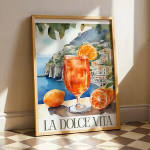 Stampa digitale La Dolce Vita, stampa murale della Costiera Amalfitana, stampa murale Aperol Spritz, poster di viaggio italiano