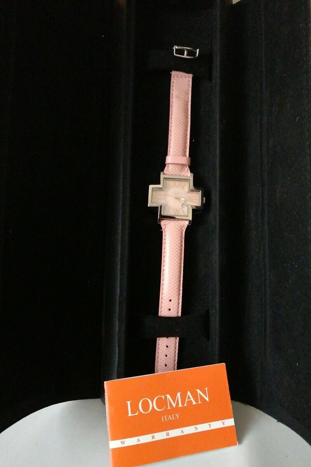 Rare Locman Italy Ladies Pink Cross Watch Karung Snake Strap. Never Worn