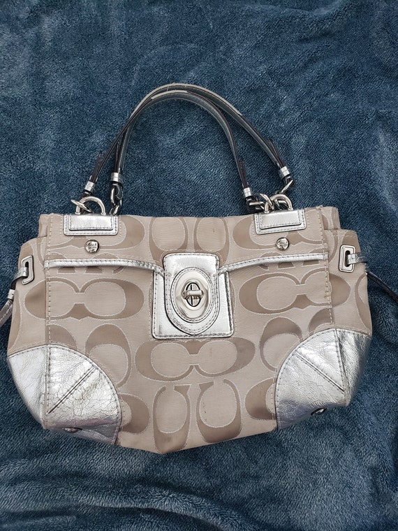 vintage coach peyton carryall tan and silver purse