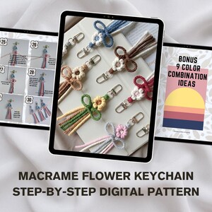 Macrame Flower Keychain Pattern, Step-by-Step DIY Tutorial (Digital Download)