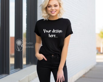 Bella Canvas 3001 Black Mockup Boho Bella Canvas Mockup T-shirt Mockup Bundle Trendy Boho Mockup Western Mockup Model Mockup Print on Demand