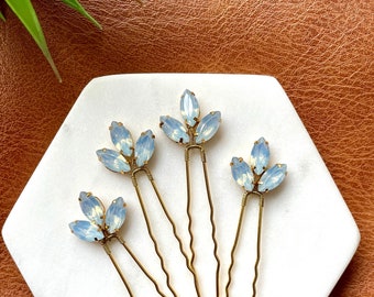 Opal Crystal wedding hair pins, Bridal hair pins set of 4 pins