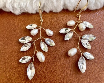 Freshwater Pearl Bridal Earrings , Wedding Earrings rhinestone wedding jewelry