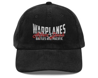 Vintage Corduroy Cap, Embroidered Warplanes Design, Aviation Gift