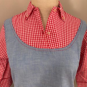 Vintage 1960s Blue, Red, White Gingham Layer-Look Country Cowgirl Blouse / Top / Shirt / Small