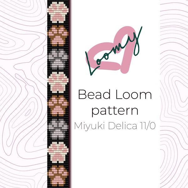 Narrow Cat Paws - Bead Loom Pattern - Loom Bracelet Pattern - Loom Beading Pattern based on Miyuki Delica seed beads 11/0
