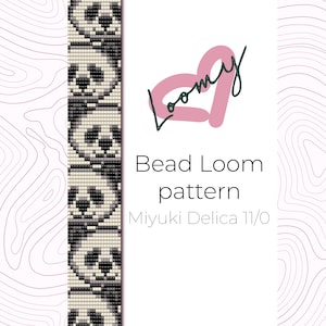 May include: Bead loom pattern for a panda bracelet using Miyuki Delica 11/0 beads. The pattern is shown on a white background with the text "Bead Loom pattern" and "Miyuki Delica 11/0".