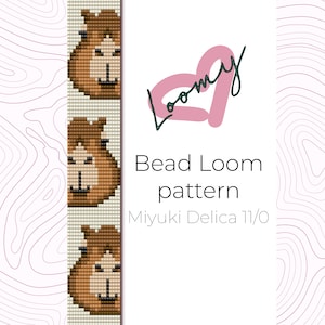 May include: A bead loom pattern for a cute cartoon guinea pig. The pattern is designed for Miyuki Delica 11/0 beads.