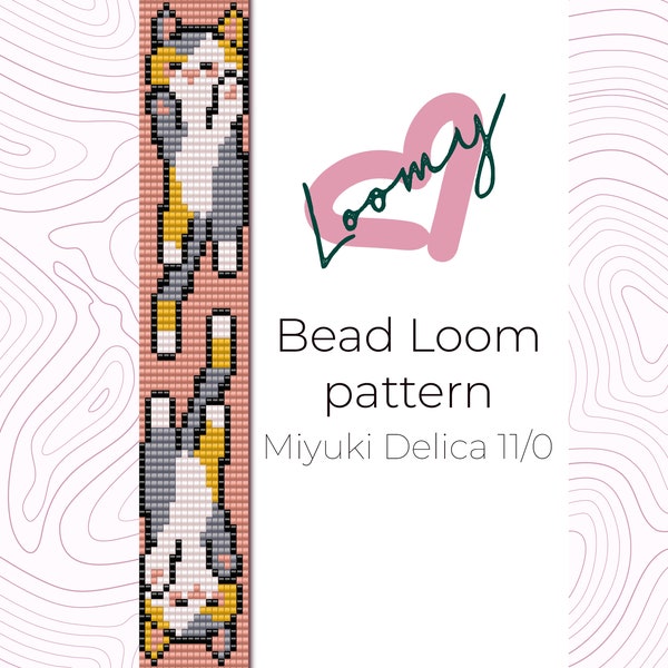 Lazy Cats - Bead Loom Pattern - Loom Bracelet Pattern - Loom Beading Pattern based on Miyuki Delica seed beads 11/0