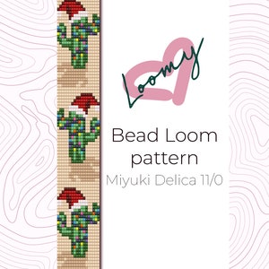 May include: A bead loom pattern for a Christmas cactus with lights and a Santa hat. The pattern is for Miyuki Delica 11/0 beads.
