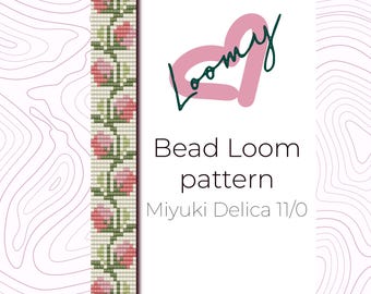 Rosa Blumen Bead Loom Armband Muster - Miyuki Delica 11/0 (PDF Muster)