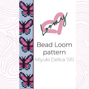 Magic Pink Butterflies - Bead Loom Pattern - Loom Bracelet Pattern - Loom Beading Pattern based on Miyuki Delica seed beads 11/0