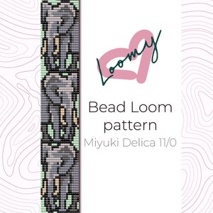 Peut inclure: Un motif de tissage de perles pour un bracelet représentant trois éléphants empilés. Le motif est conçu pour les perles Miyuki Delica 11/0. L'image comprend le texte "Bead Loom pattern" et "Miyuki Delica 11/0".