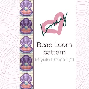 May include: A bead loom pattern for a bracelet featuring a repeating design of purple and pink seashells. The pattern is designed for Miyuki Delica 11/0 beads. The text "Bead Loom pattern" and "Miyuki Delica 11/0" is visible in the image.