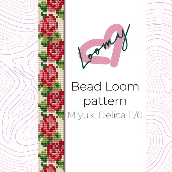 Vintage Roses - Bead Loom Pattern - Loom Bracelet Pattern - Loom Beading Pattern based on Miyuki Delica seed beads 11/0