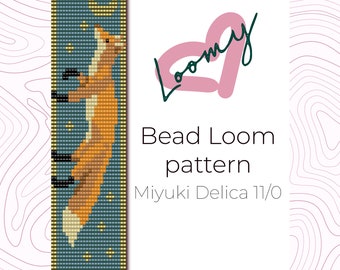 Fox and the Moon - Bead Loom Pattern - Loom Bracelet Pattern - Loom Beading Pattern based on Miyuki Delica seed beads 11/0