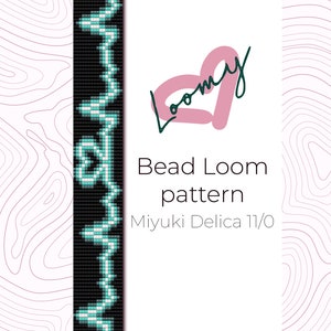 May include: A bead loom pattern for a bracelet with a white and turquoise design. The pattern is for use with Miyuki Delica 11/0 beads.