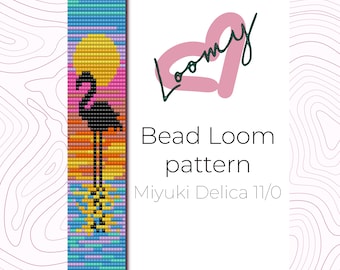 Sunset Flamingo - Bead Loom Pattern - Loom Bracelet Pattern - Loom Beading Pattern based on Miyuki Delica seed beads 11/0