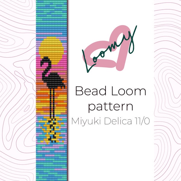 Sunset Flamingo - Bead Loom Pattern - Loom Bracelet Pattern - Loom Beading Pattern based on Miyuki Delica seed beads 11/0