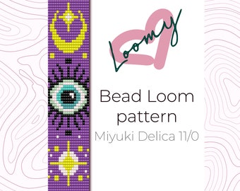 Lila Evil Eye Bead Loom Armband Muster - Miyuki Delica 11/0 (PDF Muster)