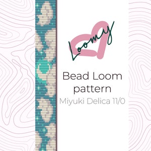 May include: A bead loom pattern for a bracelet with a white and teal design. The pattern is for use with Miyuki Delica 11/0 beads. The image includes the text "Bead Loom pattern" and "Miyuki Delica 11/0".
