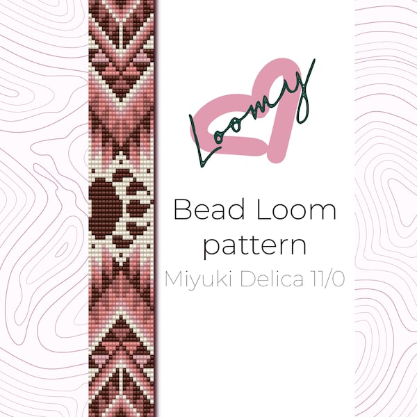 Cherry Blossom Bear Paw - Native Bead Loom Pattern - Loom Bracelet Pattern - Loom Beading Pattern based on Miyuki Delica seed beads 11/0