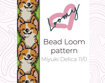 Corgis Welpen Perlen-Webstuhl Armband-Muster - Miyuki Delica 11/0 (PDF Muster)