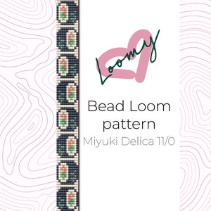 Könnte beinhalten: Ein Perlenwebmuster für ein Sushi-Armband mit Miyuki Delica 11/0 Perlen. Das Muster ist auf weißem Hintergrund mit dem Text "Bead Loom pattern" und "Miyuki Delica 11/0" dargestellt.