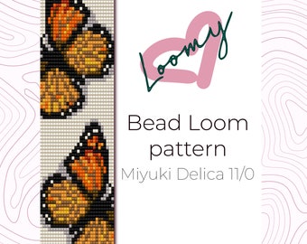 Large Monarch Butterflies - Bead Loom Pattern - Loom Bracelet Pattern - Loom Beading Pattern based on Miyuki Delica seed beads 11/0