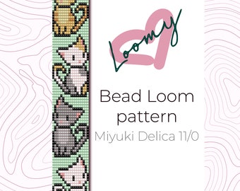 Cute Kittens - Bead Loom Pattern - Loom Bracelet Pattern - Loom Beading Pattern based on Miyuki Delica seed beads 11/0